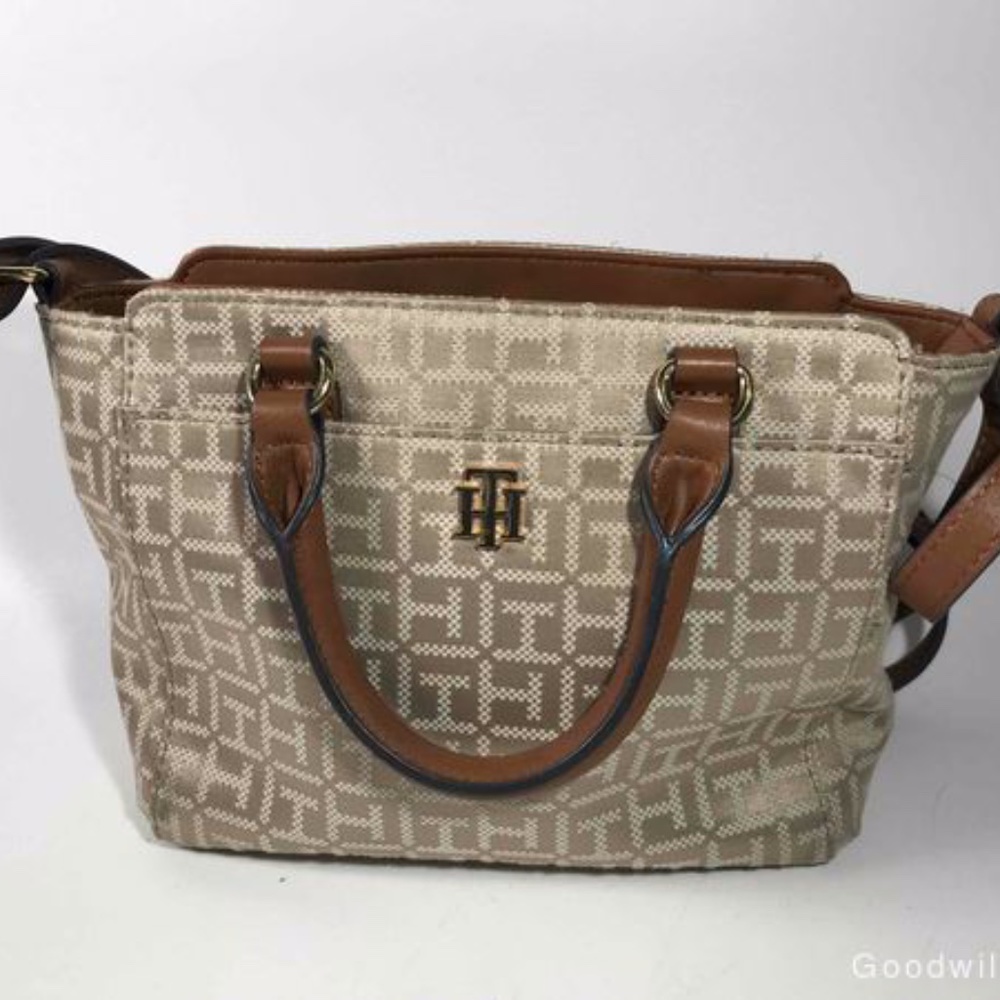 TOMMY HILFIGER Signature Bag Silver Leather Trim